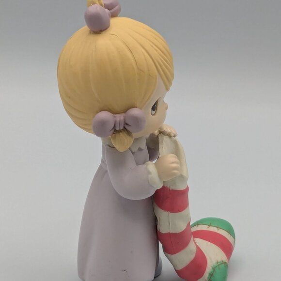 Precious Moments Girl Holding Stocking Figurine, 1995, Vintage - Picture 3 of 10